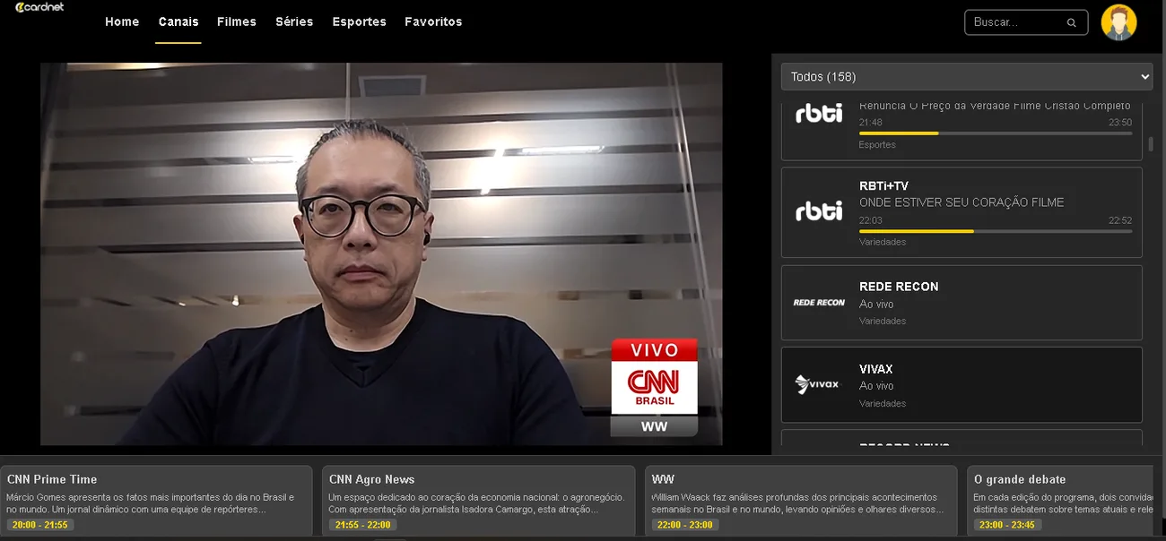 Canais ao vivo no app Cardnet TV