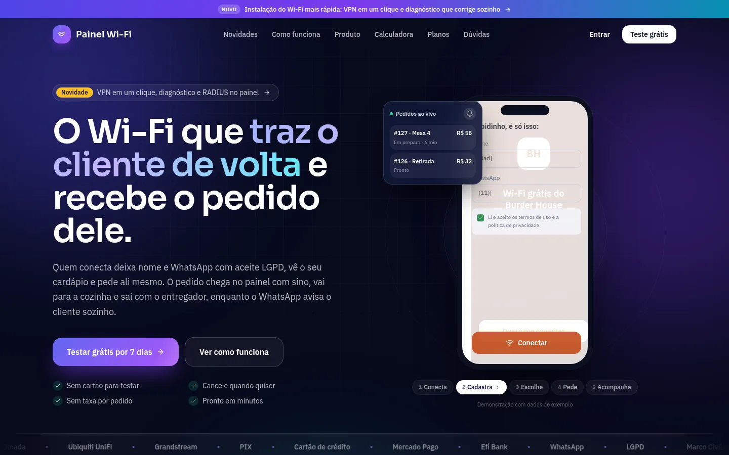 Site do Painel Wi-Fi, sistema de hotspot