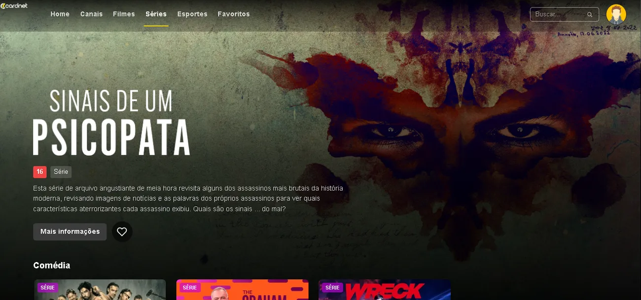 Aba Séries do app Cardnet TV