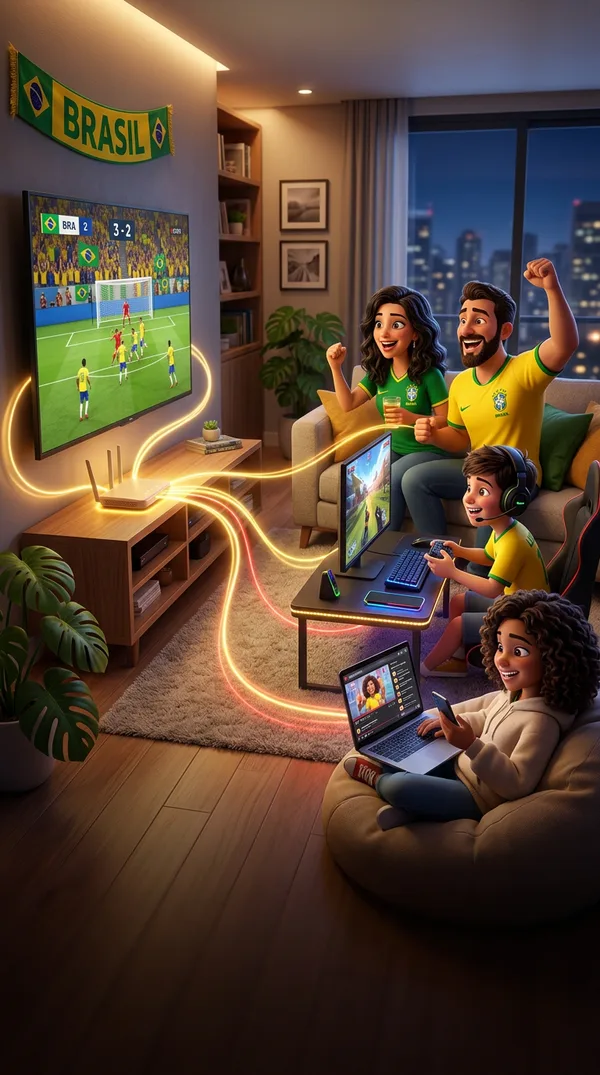 Família assistindo futebol ao vivo em casa